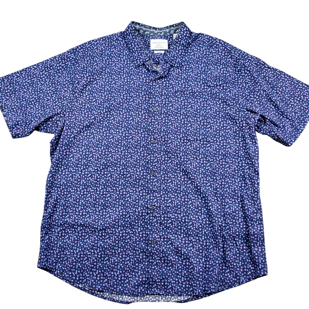 Paperdenim‎ & Cloth Button Down Mens 2X Navy Blue Excellent Floral Stretch Shirt
